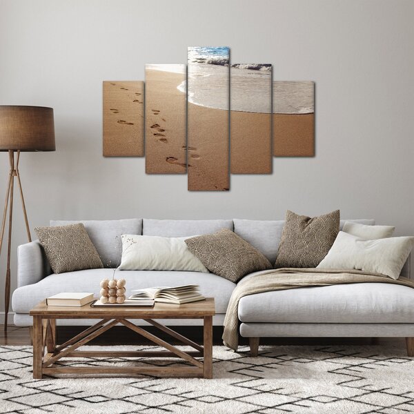 Obraz - stopy v piesku a more (150x105 cm)