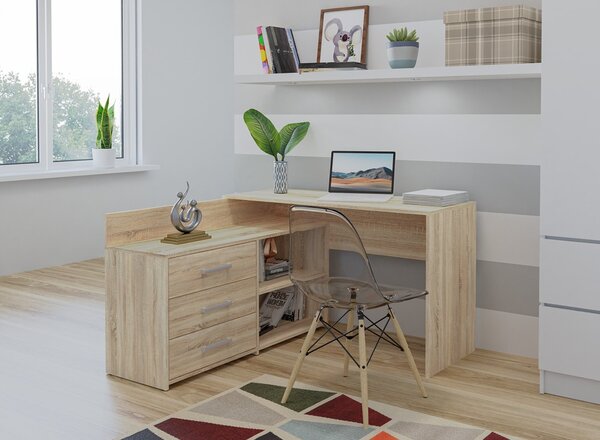 TP Living Rohový písací stôl + komoda DANY ľavý dub sonoma