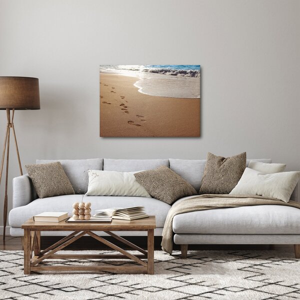 Obraz - stopy v piesku a more (70x50 cm)