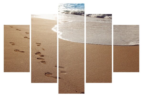 Obraz - stopy v piesku a more (150x105 cm)