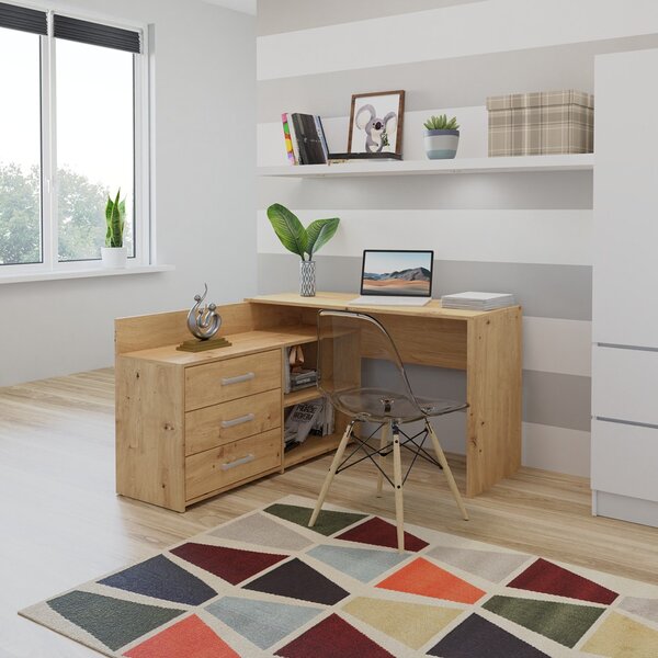 TP Living Rohový písací stôl + komoda DANY ľavý dub artisan
