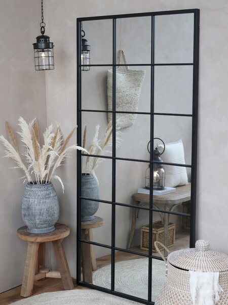Čierne antik kovové nástenné zrkadlo Industrial - 90*2,5*180 cm - Chic Antique