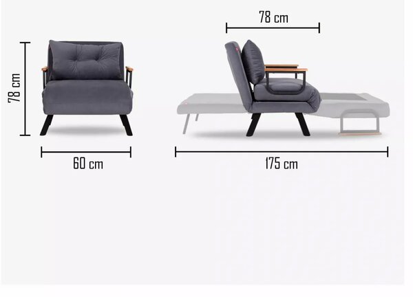 Hanah Home Rozkladacie kreslo Sando 60 cm petrolejové