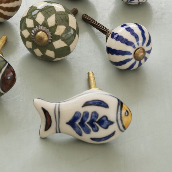 Kameninová úchytka Fish Blue / Red Pattern B
