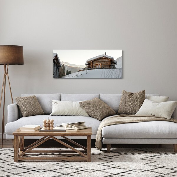 Obraz - horská chata v snehu (120x50 cm)