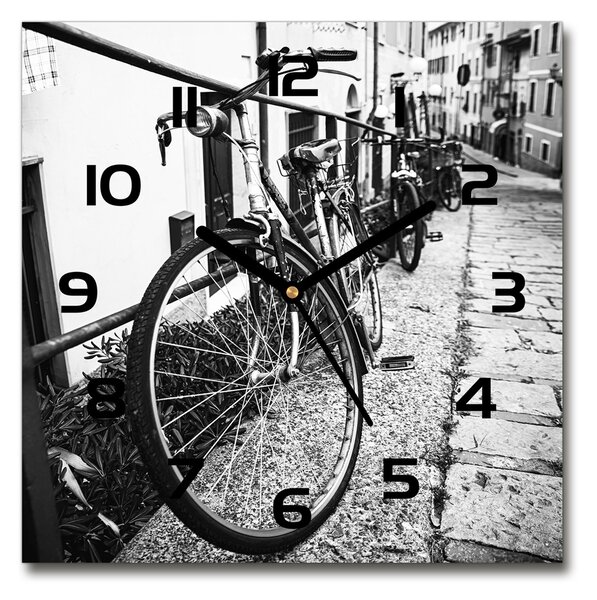 Sklenené hodiny štvorec Mestské bicykle