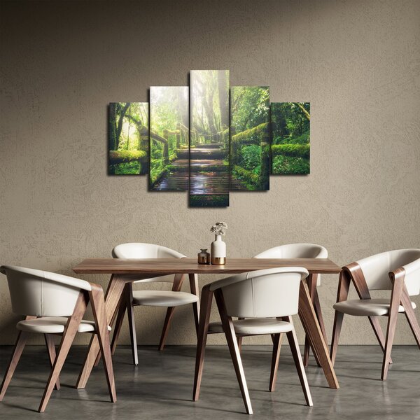 Obraz - drevené schody v lese (150x105 cm)