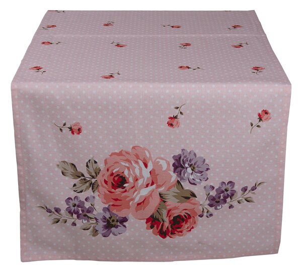 Ružový bavlnený behúň na stôl s ružami Dotty Rose - 50*140 cm - Clayre & Eef