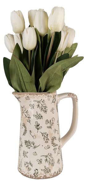 Béžový antik keramický džbán so zelenými kvetmi - 15*10*19 cm - Clayre & Eef