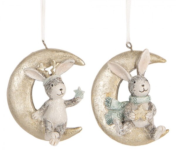 2ks závesná vianočná dekorácia zajačik na nechtíka - 7*3*8 cm - Clayre & Eef