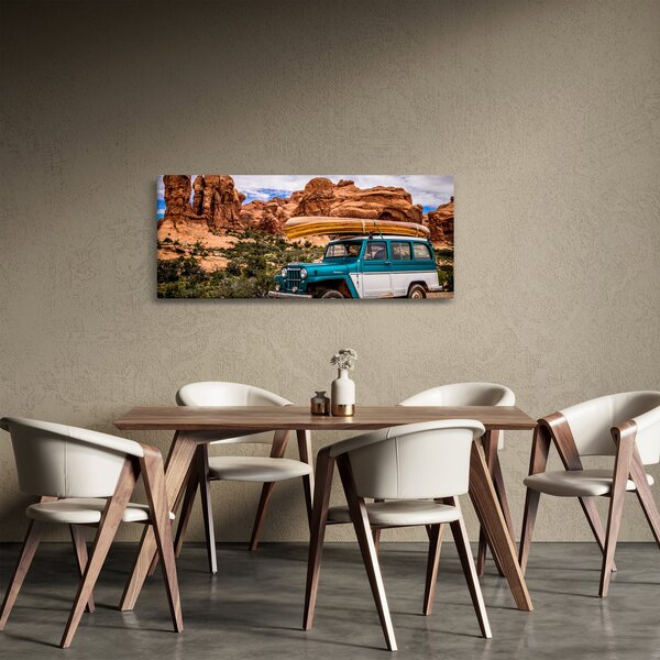 Obraz terénneho auta v horách (120x50 cm)