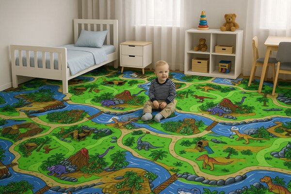 Vopi , Detský metrážny koberec Dino - neúčtujeme odrezky z role, na mieru, šíře 2m,3m,4m,na mieru, neúčtujeme odrezky, viacfarebná, filc, detská izba
