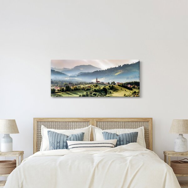 Obraz - dedinka v hmle (120x50 cm)