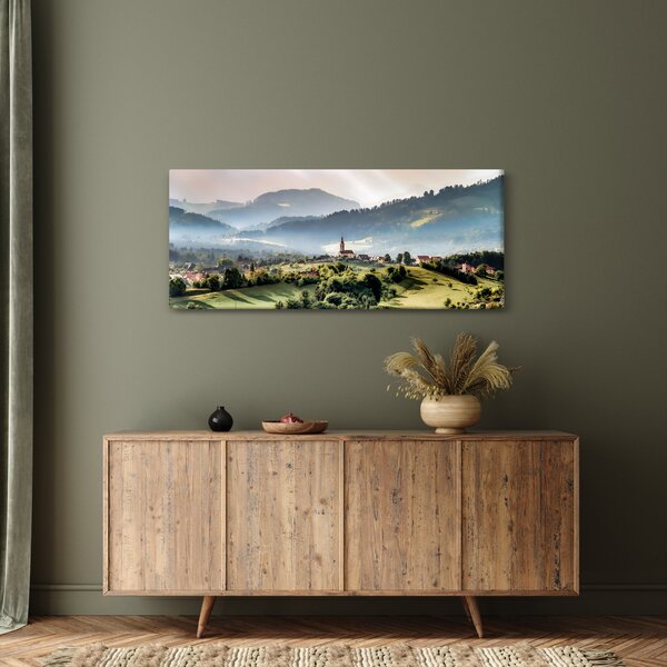 Obraz - dedinka v hmle (120x50 cm)