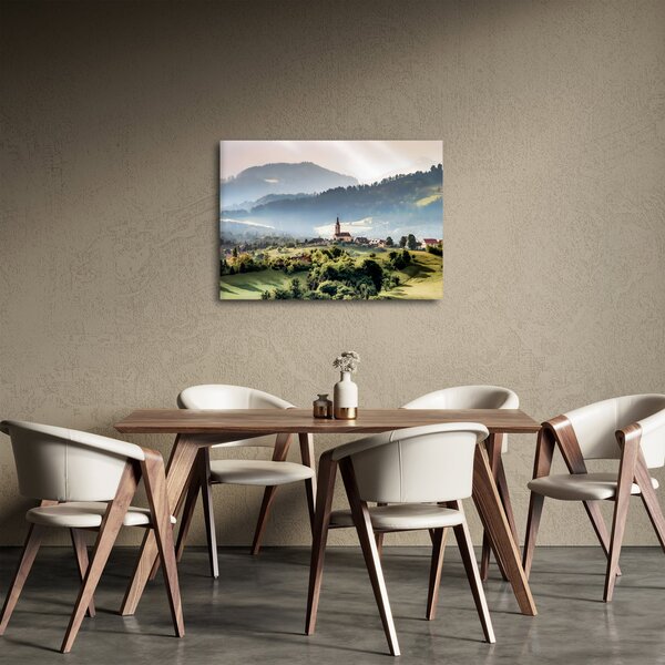 Obraz - dedinka v hmle (70x50 cm)