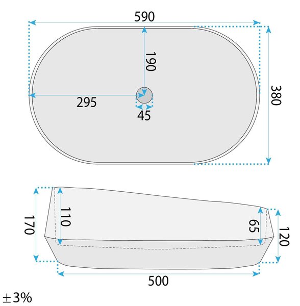 Rea Zoe Venice, umývadlo na dosku 590×380×170 mm, imitácia kameňa sivá matná, REA-U3541