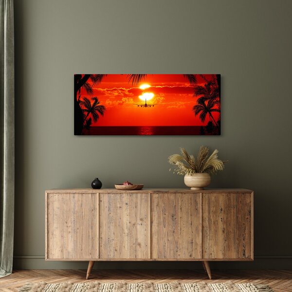 Obraz - západ slnka s lietadlom (120x50 cm)