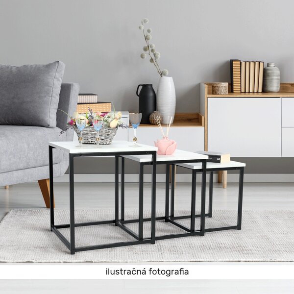 KONDELA Set 3 konferenčných stolíkov, biela matná/čierna, KASTLER NEW TYP 3