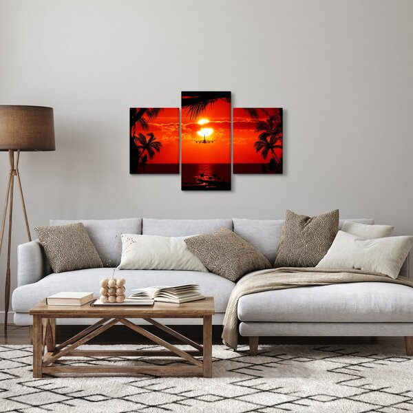 Obraz - západ slnka s lietadlom (90x60 cm)