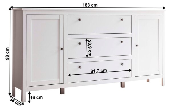 KONDELA Komoda 2D3S, biela, OLJE