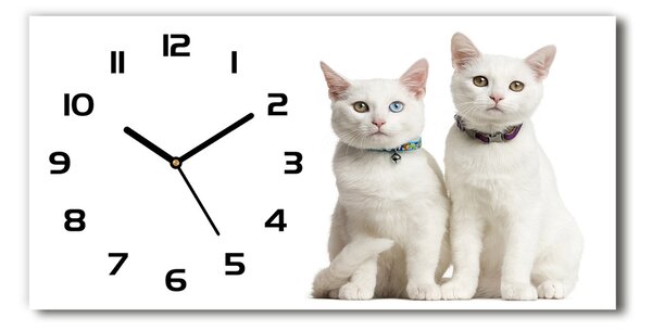 Vodorovné Moderné sklenené hodiny na stenu Biele mačky