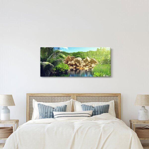 Obraz jazera v Seychelskej džungli (120x50 cm)