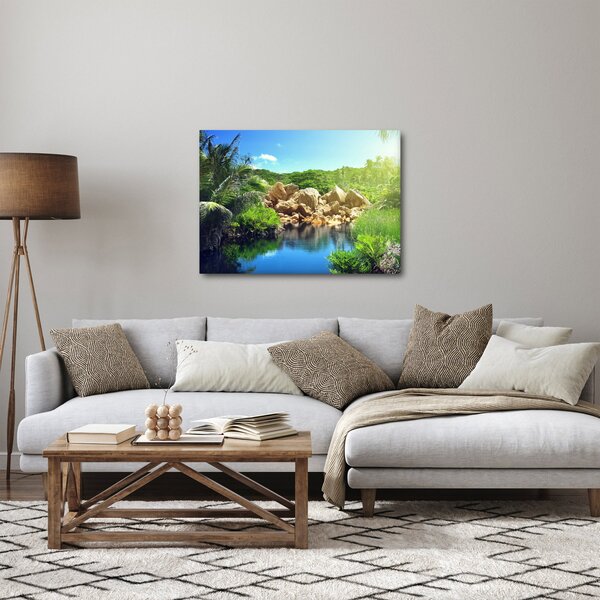 Obraz jazera v Seychelskej džungli (70x50 cm)