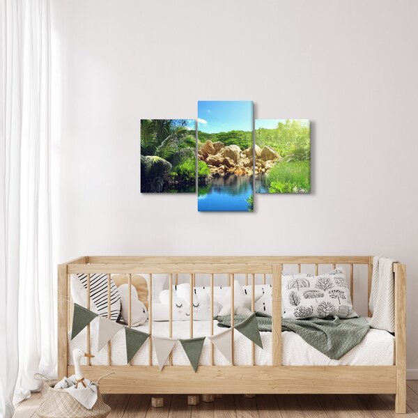 Obraz jazera v Seychelskej džungli (90x60 cm)