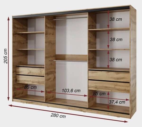 Spálňa NEJBY BARNABA PREMIUM 280 s posteľou 180x200 cm s vyšším čelom, dub wotan