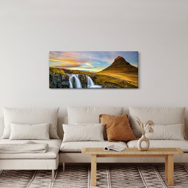 Obraz hory a vodopádov na Islande (120x50 cm)