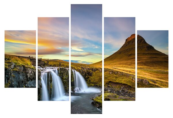Obraz hory a vodopádov na Islande (150x105 cm)