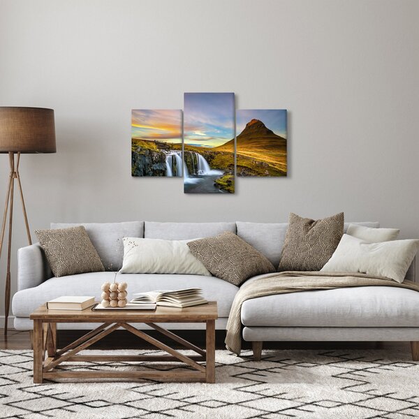 Obraz hory a vodopádov na Islande (90x60 cm)