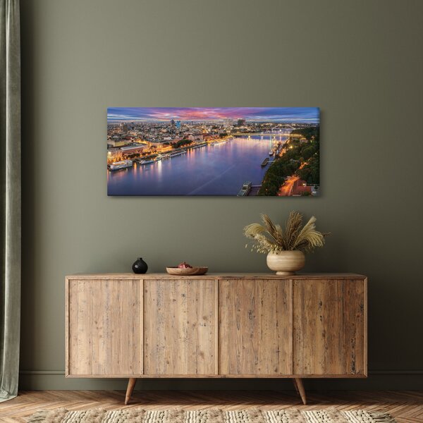 Obraz nočného mesta Bratislavy s riekou (120x50 cm)