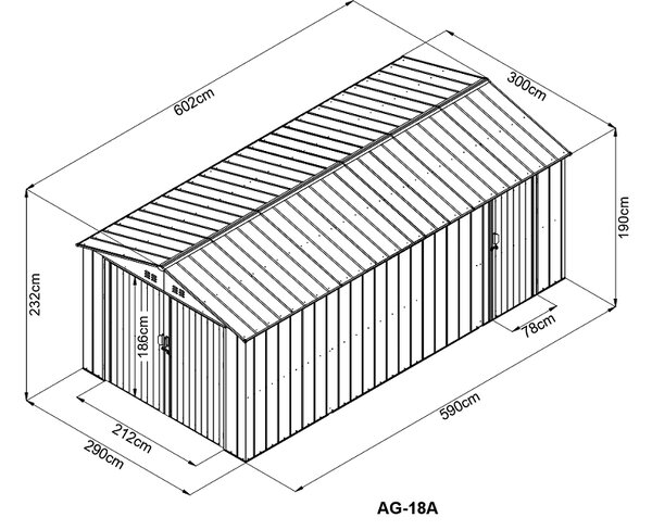 Plechová garáž BestBerg AG-18A / 18 m² / 602 x 300 x 232 cm / sivá