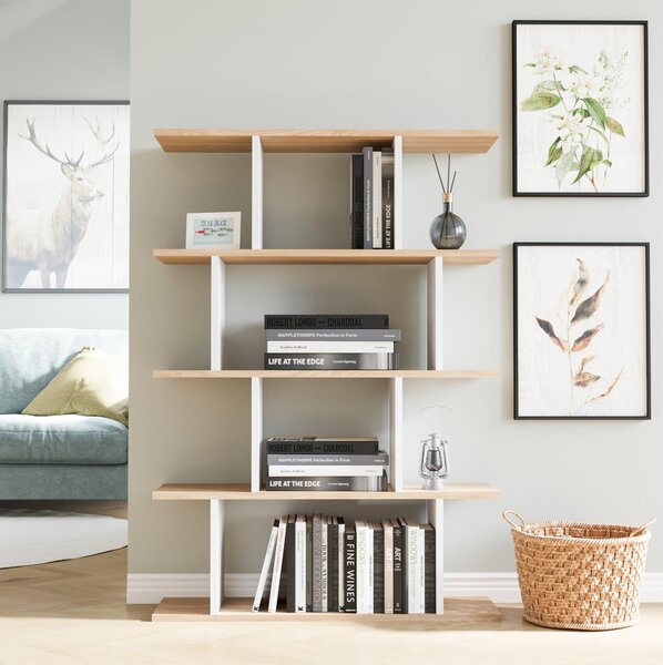 NovýNábytok.sk Regál Makiso 1 (dub + biela). Akcia -19%. Vlastná spoľahlivá doprava až k Vám domov. 1092830