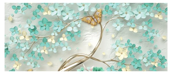 Obraz kvety s motýľmi (120x50 cm)