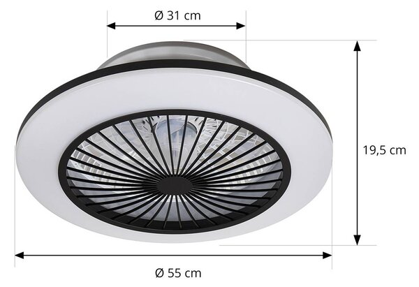 Stropný ventilátor Lindby LED Mamuti, čierny, tichý, Ø 55 cm, Čierna, Obývacia izba / jedáleň, Hliník, Moderný, Závesné svietidlo