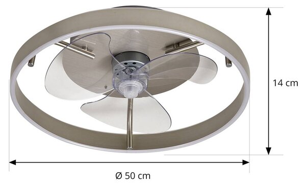 Lindby LED stropný ventilátor Momitu, strieborný, tichý, Ø 50 cm, Hliník / sivá / zinok, Obývacia izba / jedáleň, Hliník, Moderný, Závesné svietidlo
