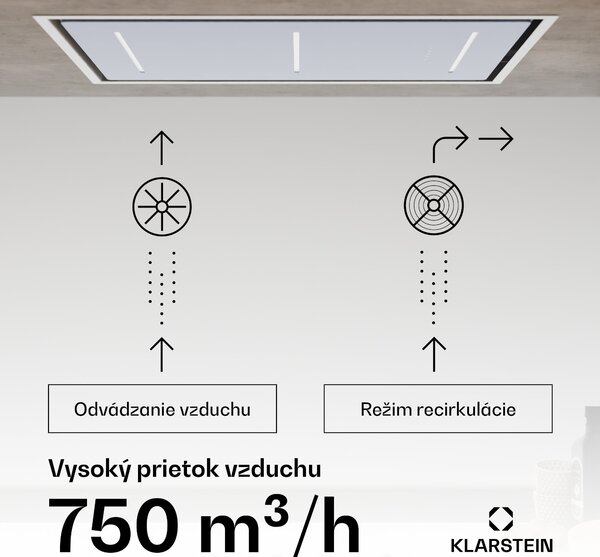 Klarstein LuxeAir digestor, 90 cm, WLAN + Bluetooth, LED, 562 m³/h, odsávanie/recirkulácia, EEC: A