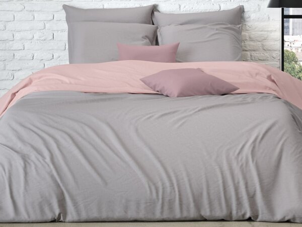 Mistral Home obliečka bavlnený perkál Doubleface sivo-béžová/pudrová rúžová - 140x220 / 70x90 cm