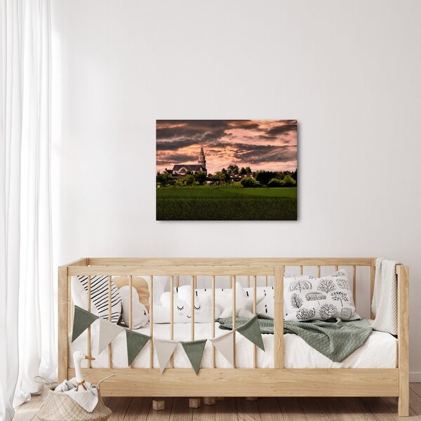 Obraz krajiny s kostolom (70x50 cm)