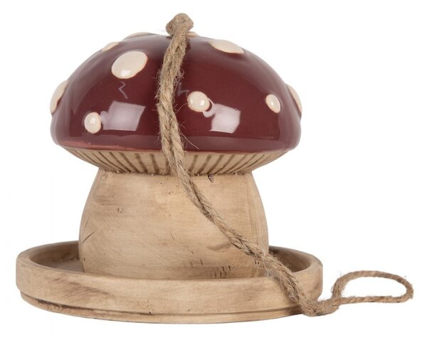 Dekorácia závesné keramické vtáčie krmítko – Rozprávková muchotrávka - Ø 13*13 cm - Clayre & Eef