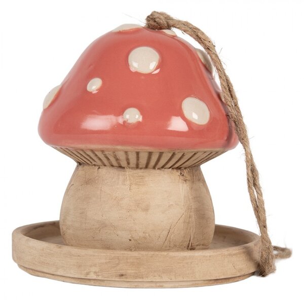 Závesné keramické vtáčie krmítko – Rozprávková muchotrávka - Ø 13*13 cm - Clayre & Eef