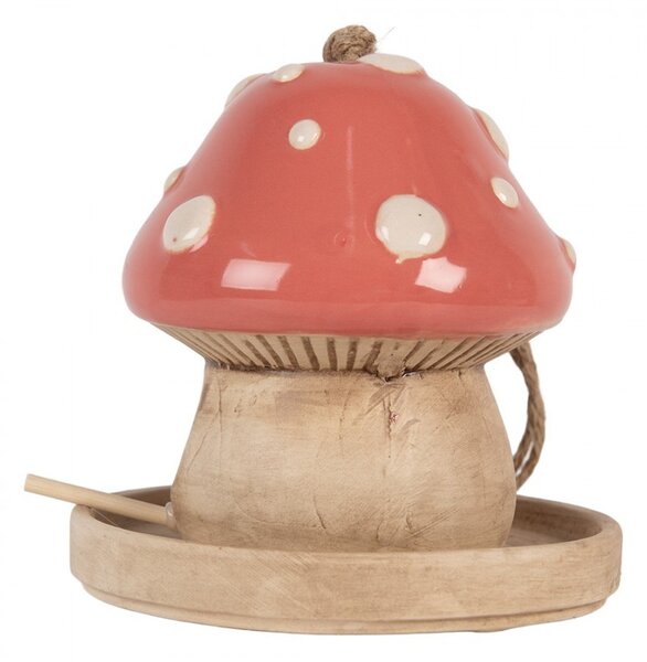 Závesné keramické vtáčie krmítko – Rozprávková muchotrávka - Ø 13*13 cm - Clayre & Eef