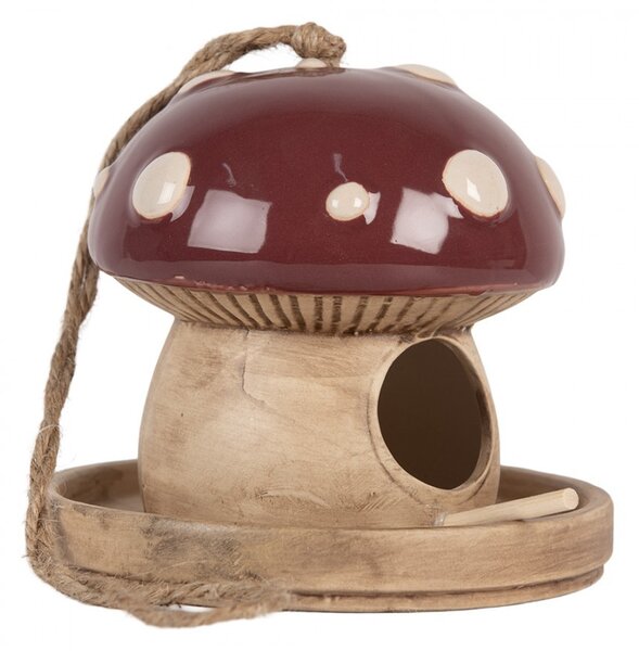 Dekorácia závesné keramické vtáčie krmítko – Rozprávková muchotrávka - Ø 13*13 cm - Clayre & Eef