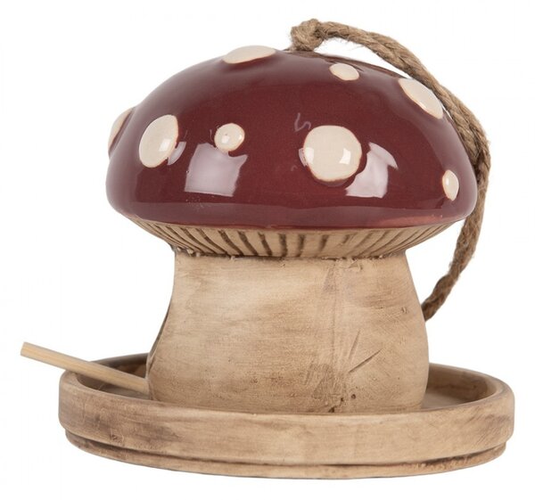 Dekorácia závesné keramické vtáčie krmítko – Rozprávková muchotrávka - Ø 13*13 cm - Clayre & Eef