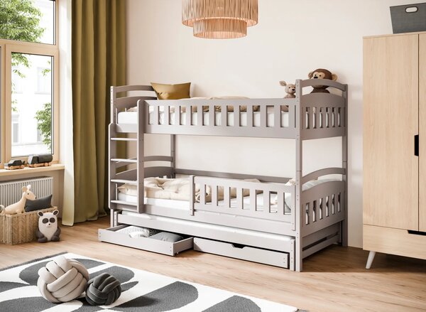 MAXMAX Detská poschodová posteľ z masívu borovice BOHDANA s prístelkou a šuplíky - 200x90 cm - KAŠMÍROVÁ
