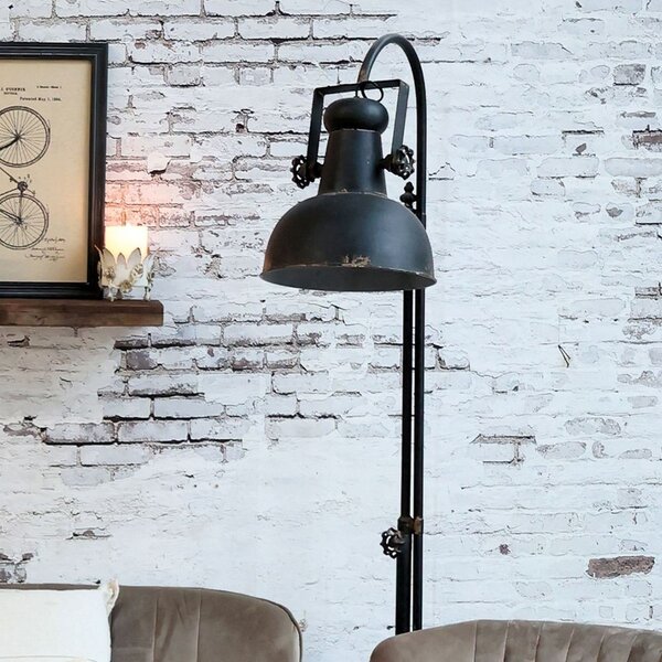 Čierna antik kovová stojacia lampa s patinou Factory - 175 cm / E27 / 60W - Chic Antique