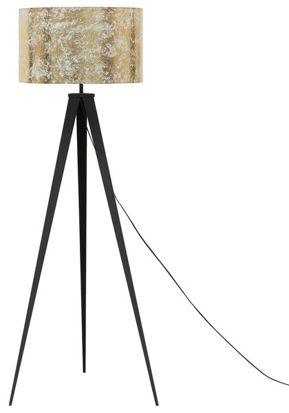 Stojaca lampa zlatá čierna statívový kovový podstavec trojnožka 156 cm látkové tienidlo moderný industriálny štýl obývačka spálňa