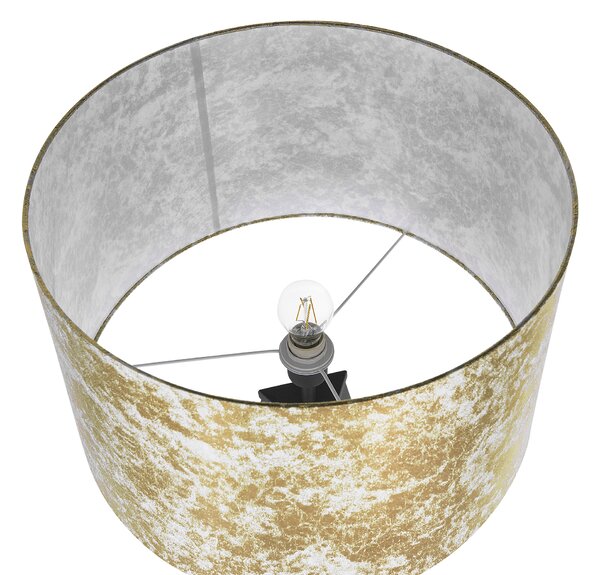 Stojaca lampa zlatá čierna statívový kovový podstavec trojnožka 156 cm látkové tienidlo moderný industriálny štýl obývačka spálňa